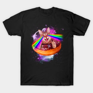 Space Cat Donut Shooting Rainbow T-Shirt